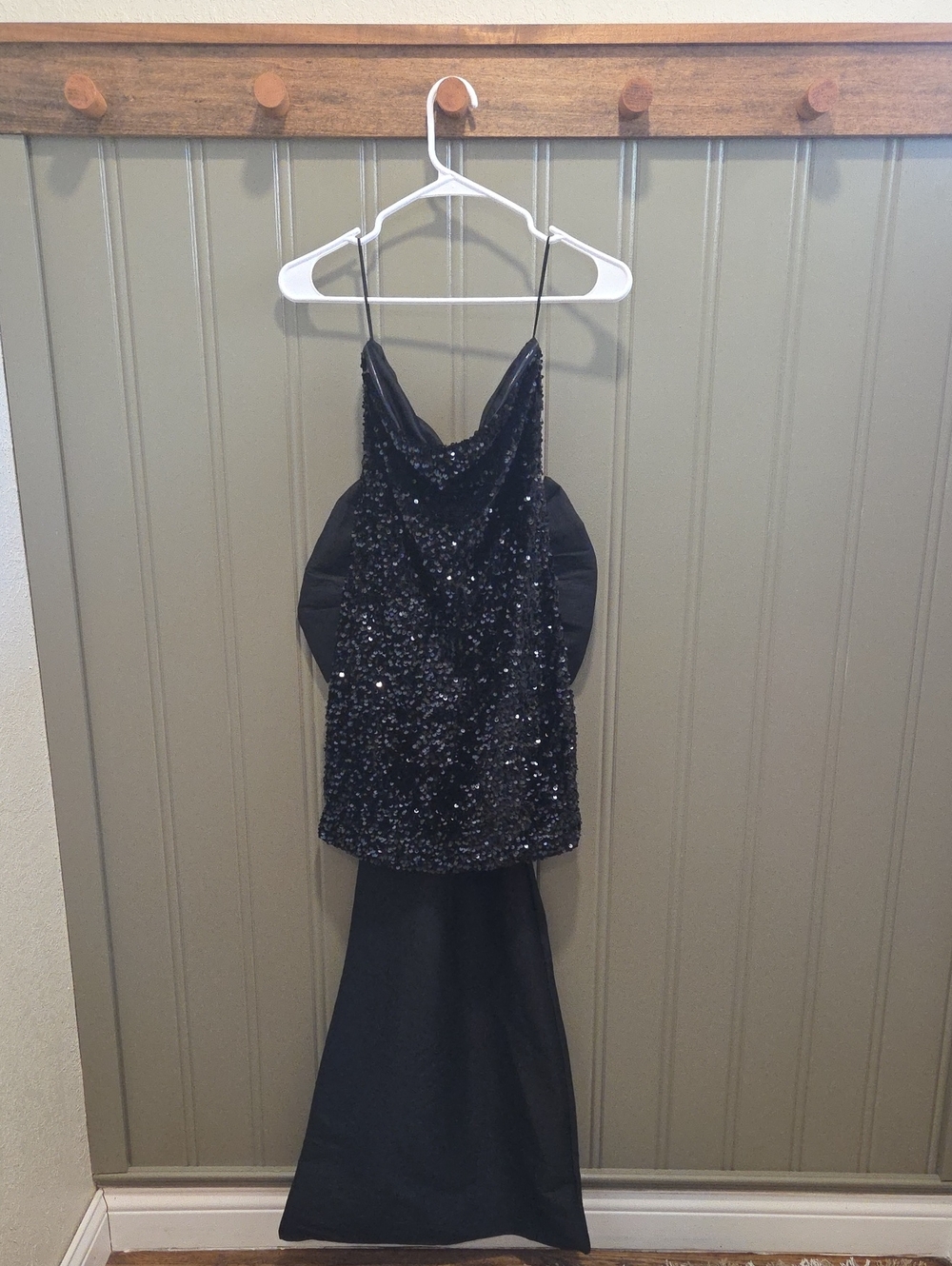 Black Strapless Sequin mini Dress With Removable Bow